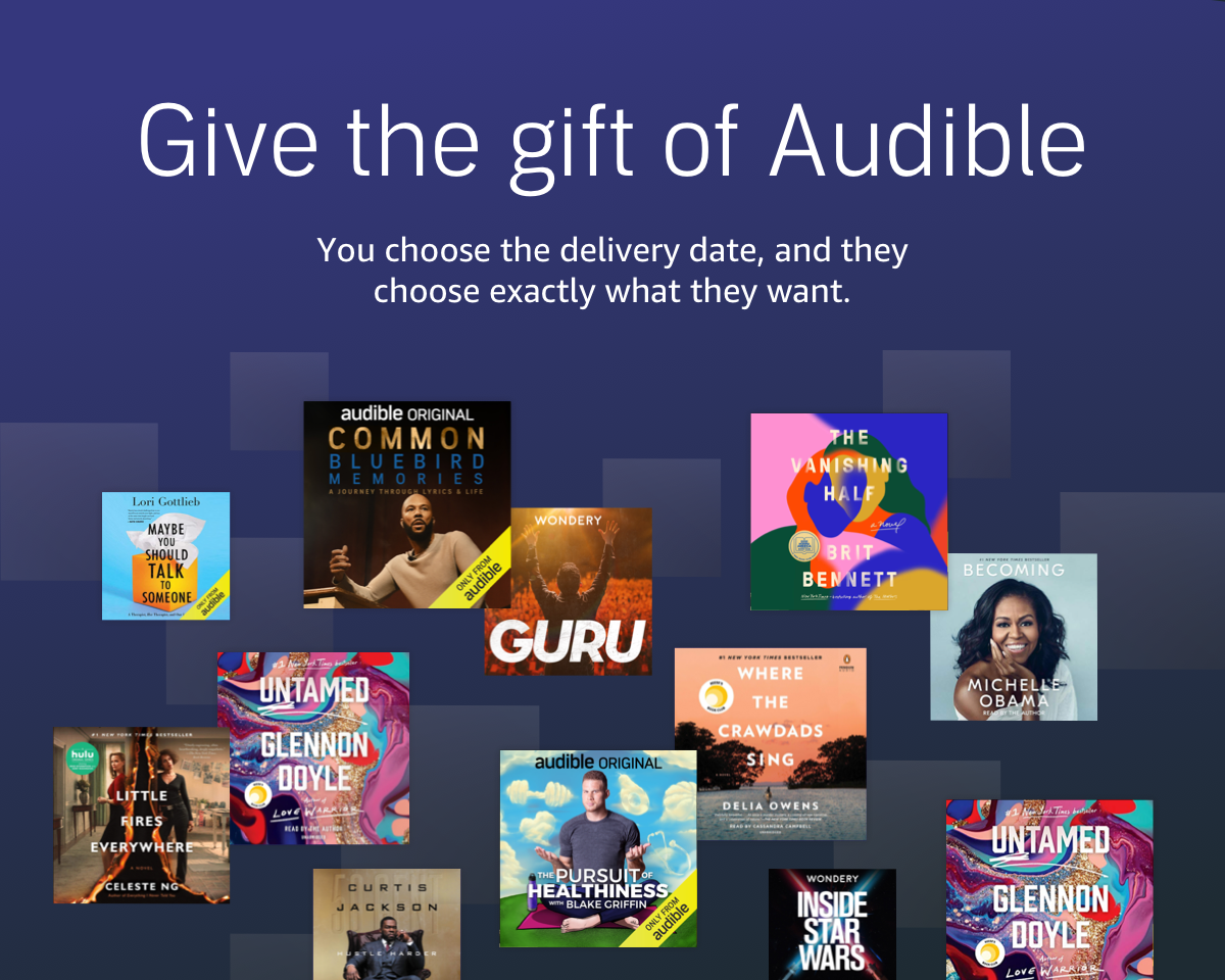 Showing a collate of audible gift cards from amazon