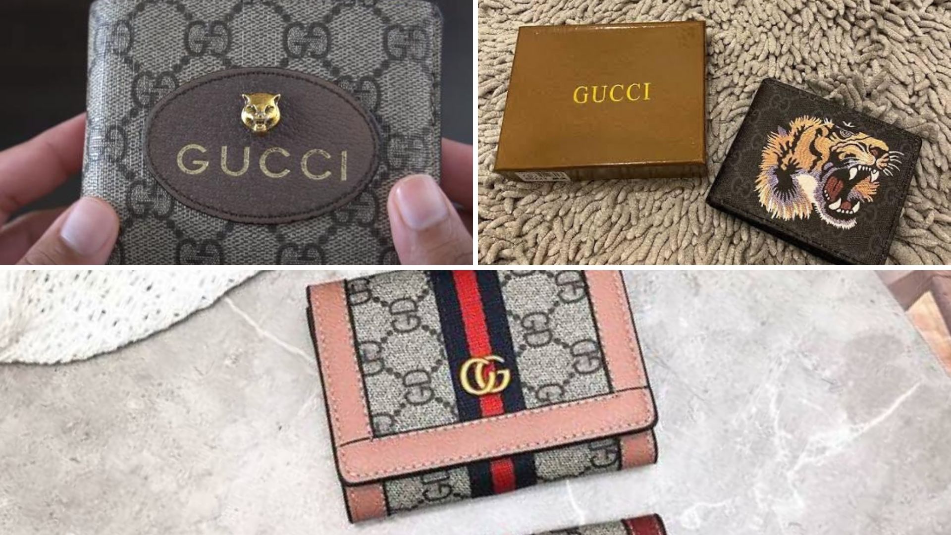 Showing off Gucci wallets.