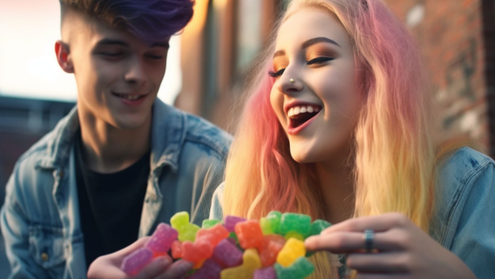 Teenagers eating gummies.