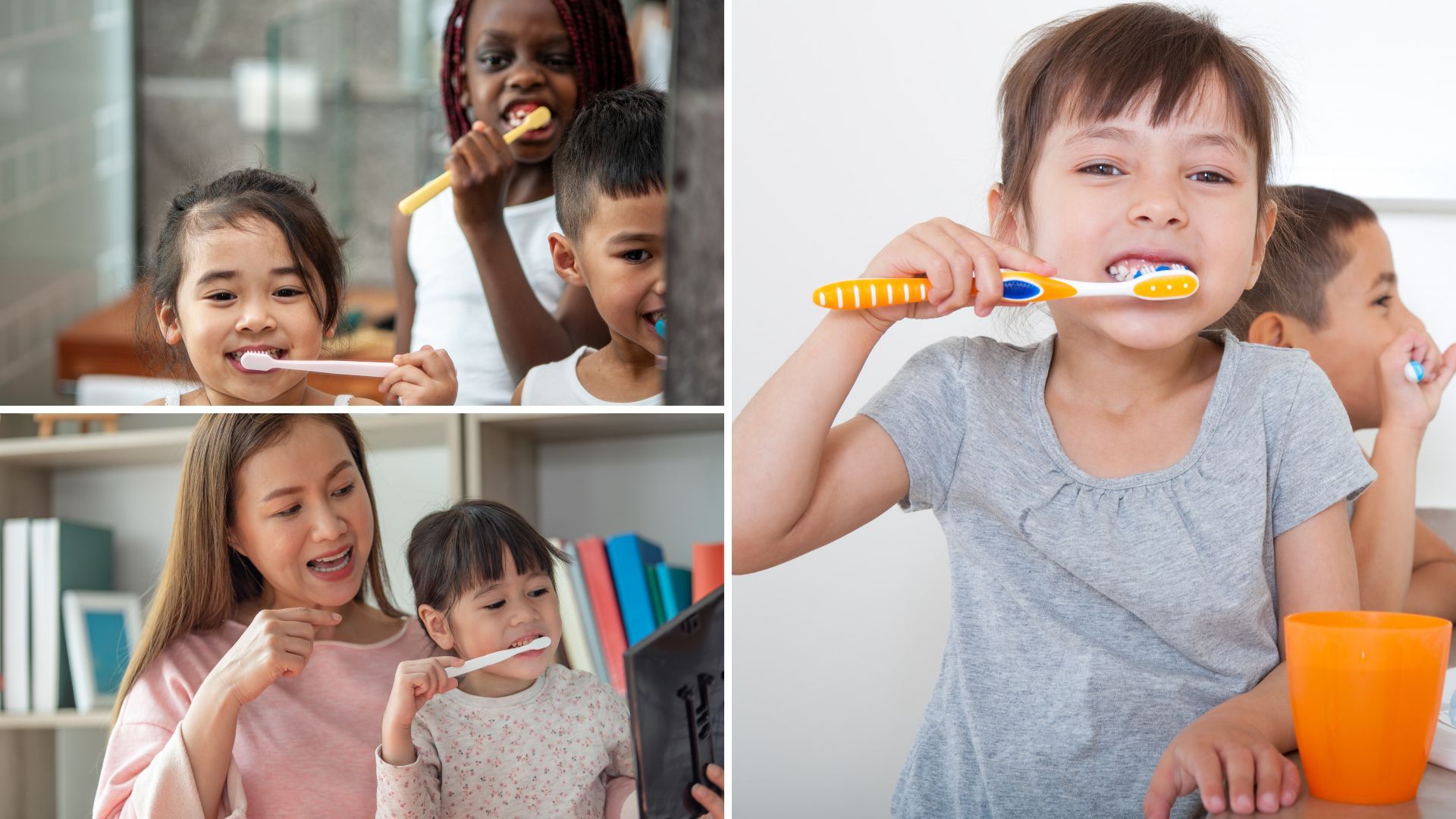 Kids brushing their teeth.