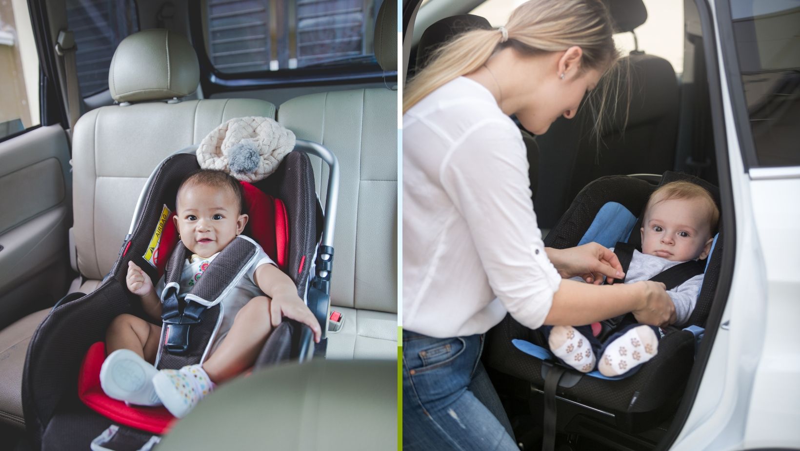 Babies seated in car seats.