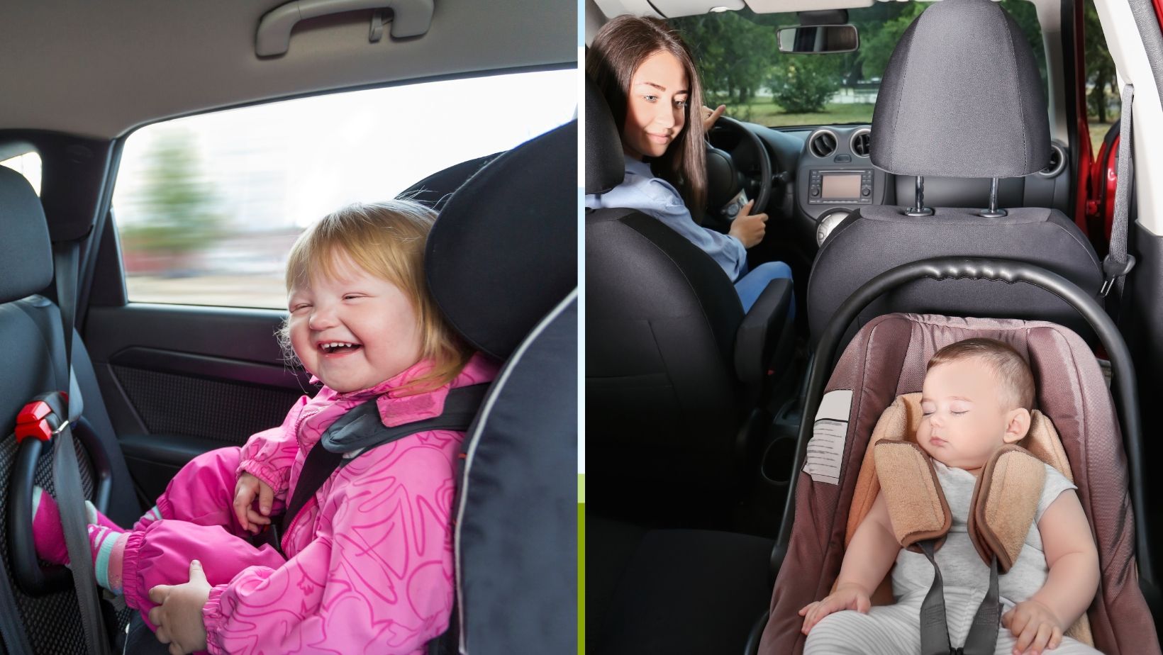 Babies seated in different car seats.