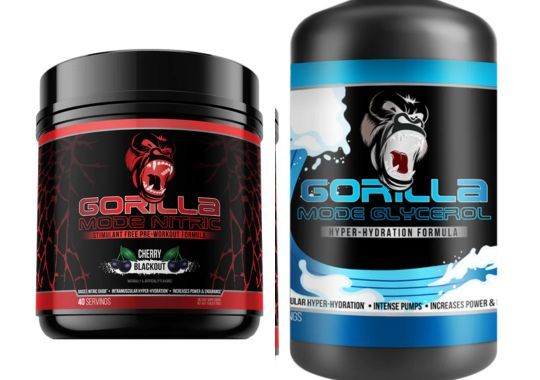 Two different Gorilla Mode Pre-Workout Supplements.