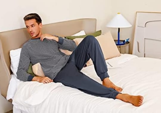 Men's Pajamas Set Long Sleeve Plaid Loungewear Cotton Striped Sleepwear.