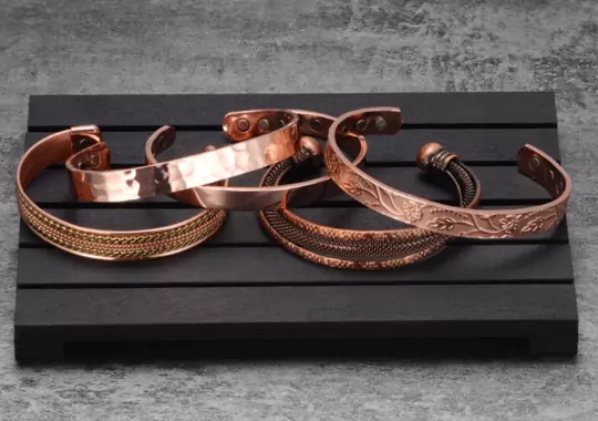 Copper bracelets.
