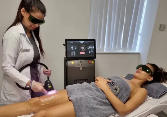 A  woman having her hair removal session.
